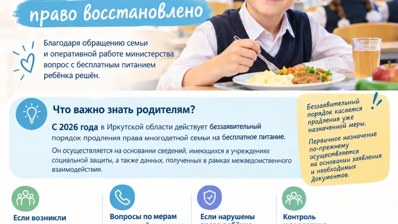 В Иркутской области восстановили бесплатное питание школьника из многодетной семьи — Иркутск Сейчас