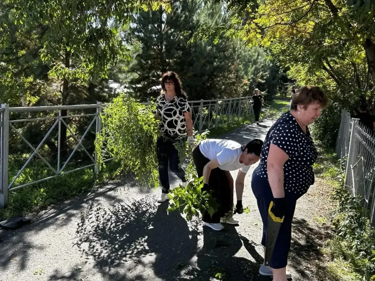 В Ягуновском на Белозерной провели субботник и очистили тротуар от поросли