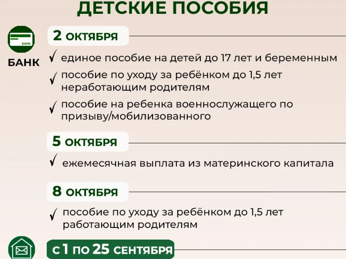 В октябре часть пособий перечислят раньше из-за выходного дня 3 числа